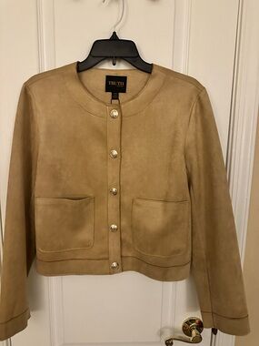 NWT| TRUTH Tan Suede Crop Blazer with Gold Buttons